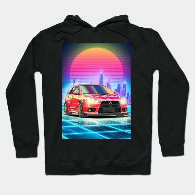 Synthwave Mitsubishi Evolution 10 (2007) Hoodie by Guyvit